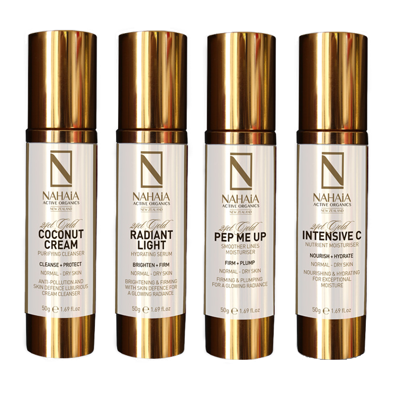 24KT GOLD SKINCARE ANTI-AGEING 4 BUNDLE - FULL SIZE 1.76oz each - NAHAIA Active Organics